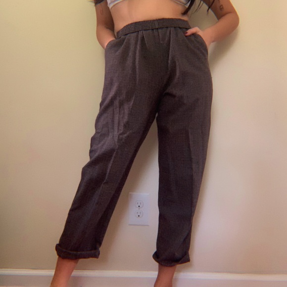 Plaid elastic waist casual work pants - Picture 2 of 4